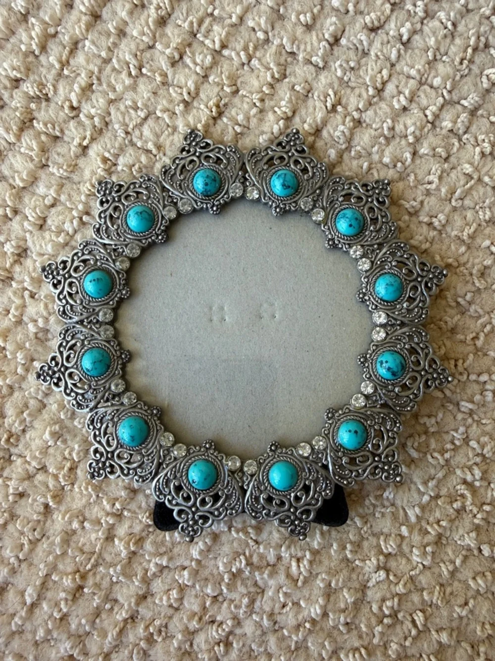 Ornate Round Picture Frame with Turquoise Accents